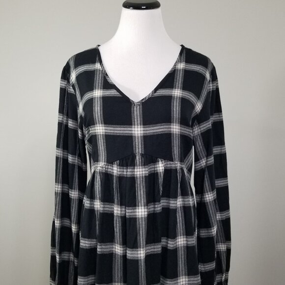 NEW Knox Rose Plaid Flannnel Babydoll Dress L Womens casual Boho Cottagecore - Picture 2 of 9